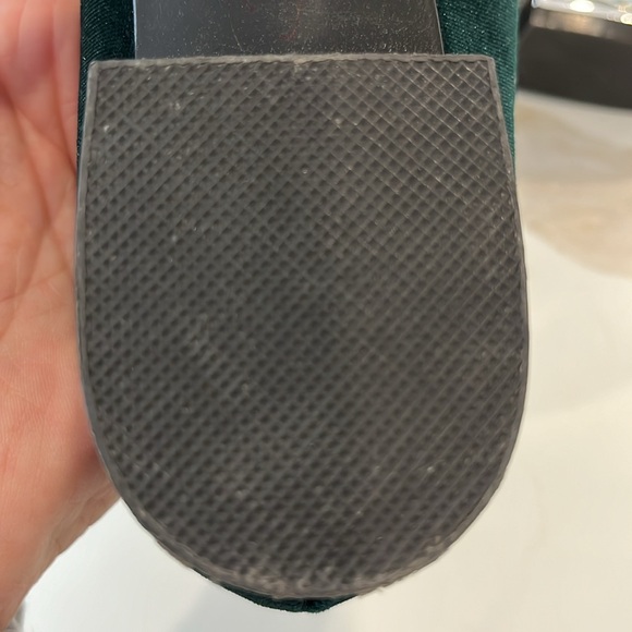 EUC Miu Miu flat dark green velvet shoes w black ribbon toe and gemstone heels - Picture 10 of 10